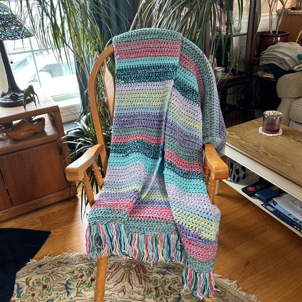 Multicolor Crochet Throw with Fringe